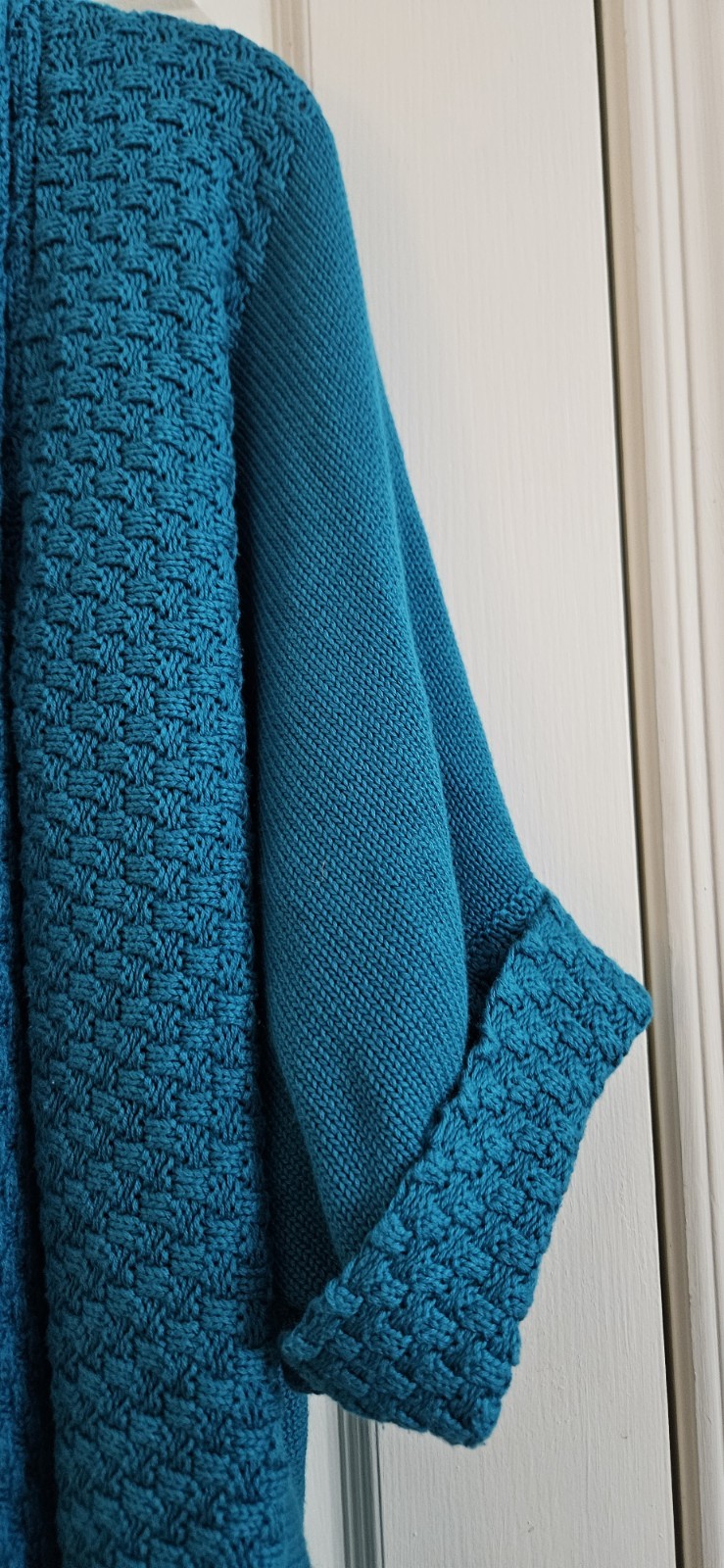 Ruby Rd. Open Front Cardigan Teal Multi Weave Elb… - image 2