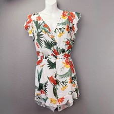 Pretty Little Thing Tropical White Multi-color Tie Back Romper Sz 8 Vacation