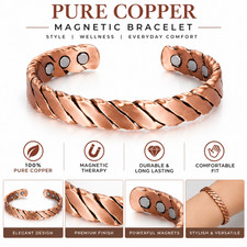Pure Copper Magnetic Heavy Bracelet Arthritis Pain Therapy Adjustable Twist Cuff