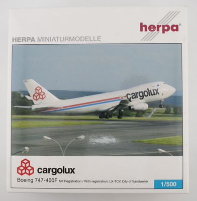 航空機・ヘリコプター herpa Cargolux Boeing 747-400F 1:500 Herpa Cargolux Boeing 747-400F Model - City of Sandweiler - 1:500