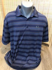 Under Armour Golf SS Men's Polo Shirt Striped Blue and Purple XL Loose H758