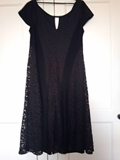 Picadilly Black Floral Lace A-Line Dress V-Neck Keyhole Cap Sleeve XS