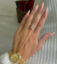 3Ct Emerald Cut GRA Moissanite Solitaire Engagement Ring 14K Yellow Gold Plated