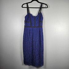 Express Dress Womens Sz 4 Small Blue Lace Black Trim Midi Bustier V Neck Evening