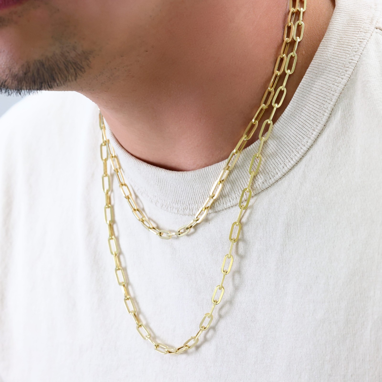 14k Yellow Gold 5mm Paperclip Chain Rolo Dainy Cable Link Necklace Men Women 20"