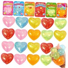 30 PCS Valentines Day Heart Stress Balls with Cards, Valentines Sparkling