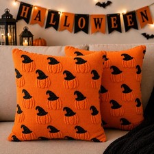 2PCS Halloween Pillow Covers, 18x18 inch,Pumpkin Decorative, Soft Plush Faux ...