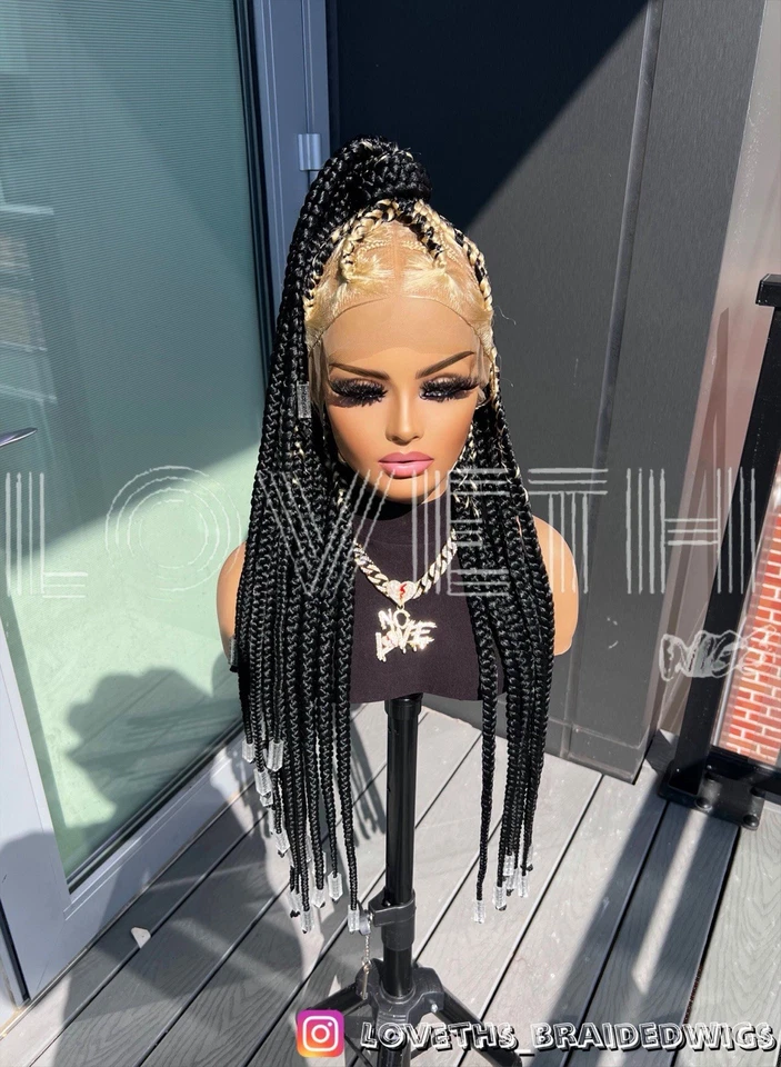 Se envía al día siguiente (ENVÍO 2 DÍAS) Peluca trenzada de encaje completo Cornrow, trenza negra sin nudos Foto 4 de 4