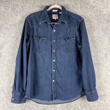 Levis Western Denim Shirt Mens Medium Blue Slim Fit Snap Button Cowboy Rodeo