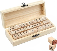 Wooden Rubber Stamps Set 42 Pieces Alphabet Number Punctuation Crafting