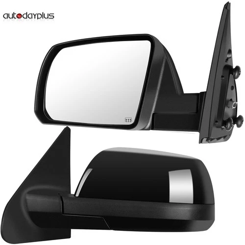?Black Smooth For 07-16 Toyota Tundra Power Heated Manual Fold Pair Side Mirrors