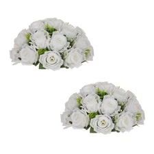 White Flower Balls 2 Pack 11.8 Inch Artificial Rose Bouquet Wedding Decor