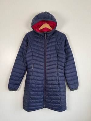 Rab Jacke Gr. UK 10 Microlight Parka Pertex Daunenmantel mit Kapuze marine rosa lang