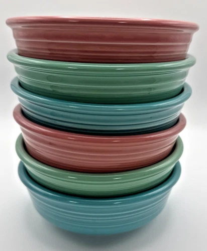 Fiesta  Fruit Cereal Bowls Homer Laughlin USA 5.5" Set 6 Lt Green Turquoise Rose