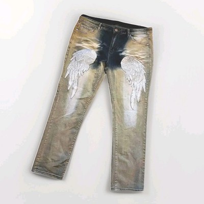 80s Rockstar Jeans With Wing Embroidery On Both Thighs
