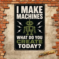 Build Robots Retro Tin Sign Sci-Fi Engineering Workshop Metal Plaque