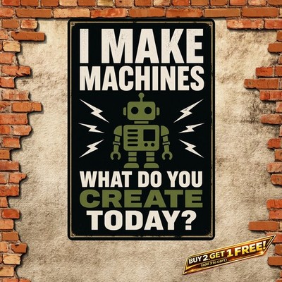 Build Robots Retro Tin Sign Sci-Fi Engineering Workshop Metal Plaque