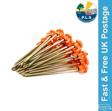 50 x PLS Rock Tent Pegs Screw-In High Viz Orange Top Heavy Duty Awning Camping