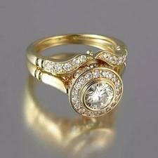 2Ct Round Cut Simulated Diamond Bridal Band Ring Set In 14K Yellow Gold Plated
