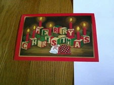 Vtg Plus Mark Christmas Card Sleeping Cute Mouse Block Candles Single USED