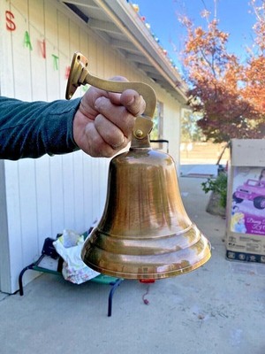 #ad Nautical Hanging Door Ship Bell Vintage Brass Big With Wall Mounted Bracket $33.90