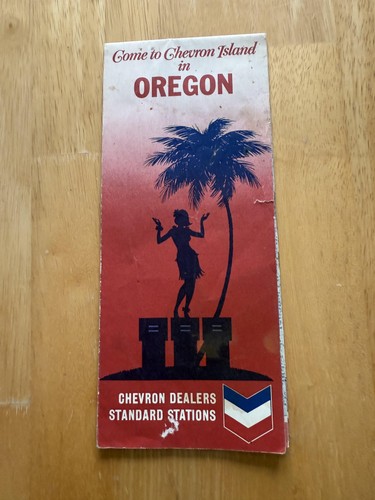 Vintage 1946 Chevron Oregon Travel Road Map Come To Chevron Island Standard