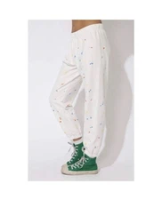 NEW SUB_URBAN RIOT Colorful SPLATTER PAINT UNDERGRAD WHITE SWEATPANTS PANTS L