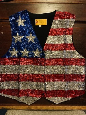 Vintage JC 001 USA Patriotic Stars & Stripes US Flag Sequin Vest Size Small