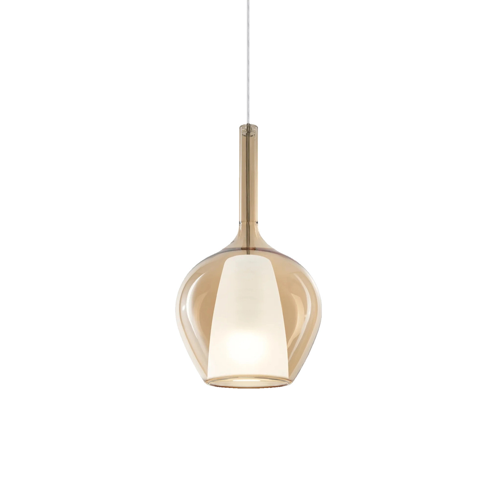 Sospensione Contemporanea Kalique Vetro Ambra Bianco E Cromo 1 Luce E27 H33Cm - 1