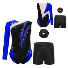 Kids Girls Dancewear Performance Set 3 Piece Outfit Costume Shiny Rhinestones