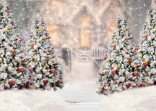 8X6FT Winter Christmas Backdrop Background for Photography White Snow Pine Tree
