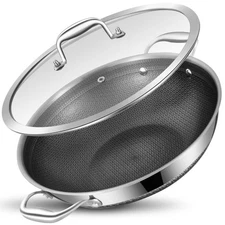 LOLYKITCH 13" Hybrid Tri-Ply Stainless Steel Wok, Non-Stick, Induction, Oven ...