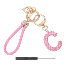 Initial Letter Keychain Letter C - Initial Wristlet KeyChain Pink