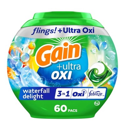 Gain flings Ultra Oxi Laundry Detergent Pacs, 60 Count, Waterfall Delight Sce...