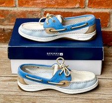 Sperry Top Sider Bluefish Blue White Boat Shoes Slip Ons Two Eyelet Sz 6.5M
