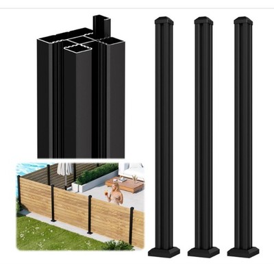 3 Pack 45'' 3-Way Aluminum Fence Post, 1.8mm Thick Walls & 10mm Base - Black