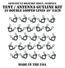 US MILITARY TENT TIEDOWN ANTENNA GUYLINE KIT 20 LINES 3/16 x 40" POLY ROPE CORD