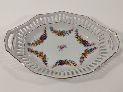 Vintage Schumann Barvaria Oval Nut Dish Floral Design