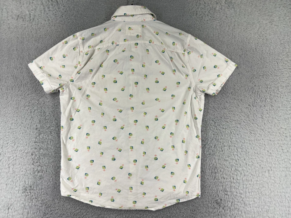 Camisa Holister Para Hombre Mediana Blanca Abstracta Piña Algodón Hawiiano Abotonada Foto 2 de 4