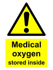 Medical Oxygen Stored Inside Warning Danger Self Adhesive Sticker Sign 160mm