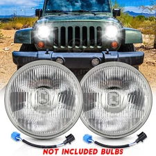 7 Inch LED GLASS Headlight Round, ORIGINAL CLASSIC LOOK Conversion Chrome Pair