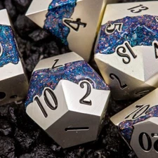 Sage’s Rift Stones – Pearl Silver Blue/Pink Metal Polyhedral Dice Set| Dnd RPG