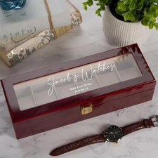 Personalised 6 Watches Wood And Glass Watch Box Gift For Him Or Her
