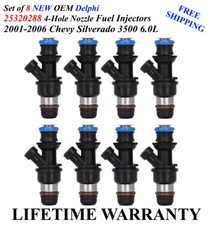 8x New 4-hole Oem Delphi Fuel Injectors For 2001-2006 Chevy Silverado 3500 6.0l