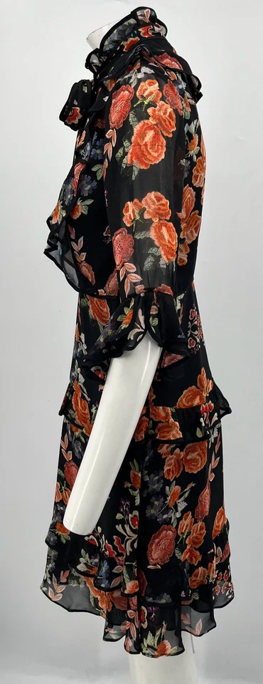 Vestido Mikael Aghal Estampado Floral Volantes En Niveles Botón Delantero Talla 2 Foto 2 de 4