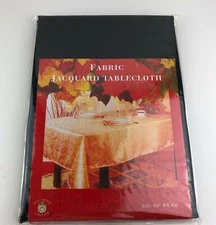 Jacquard Fabric Tablecloth 60" x 84" Rectangle Floral Black Sultans Linens