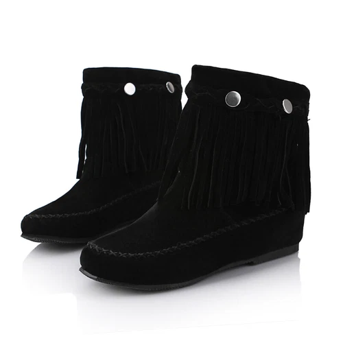 Damen-Stiefeletten Kunst-Wildleder Fransen Quaste Mokassin Stiefel runde Spitze Freizeitschuhe - Bild 13 von 18