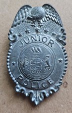 1960s Junior Police Badge w Eagle White Metal Pin Back Vintage