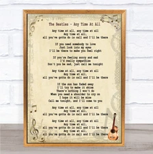 Any Time At All Song Lyric Quote Print