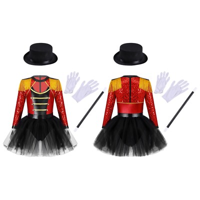 DE Kleid Quastenschulter Kinder Mesh-Tutu-Trikot Mädchen Mit Hut Tanzkleidung